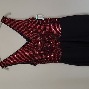 NWTS Donna Morgan Red Black Sequined Jumpsuit Festive Party 10P
